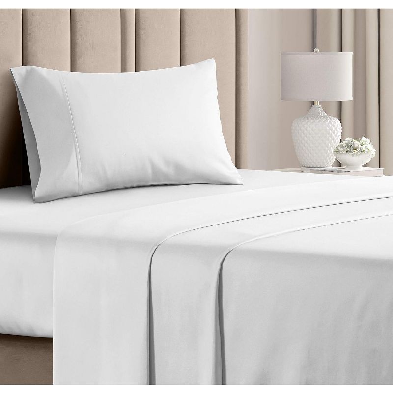 Twin Size White Cotton and Polyester Sheet Set