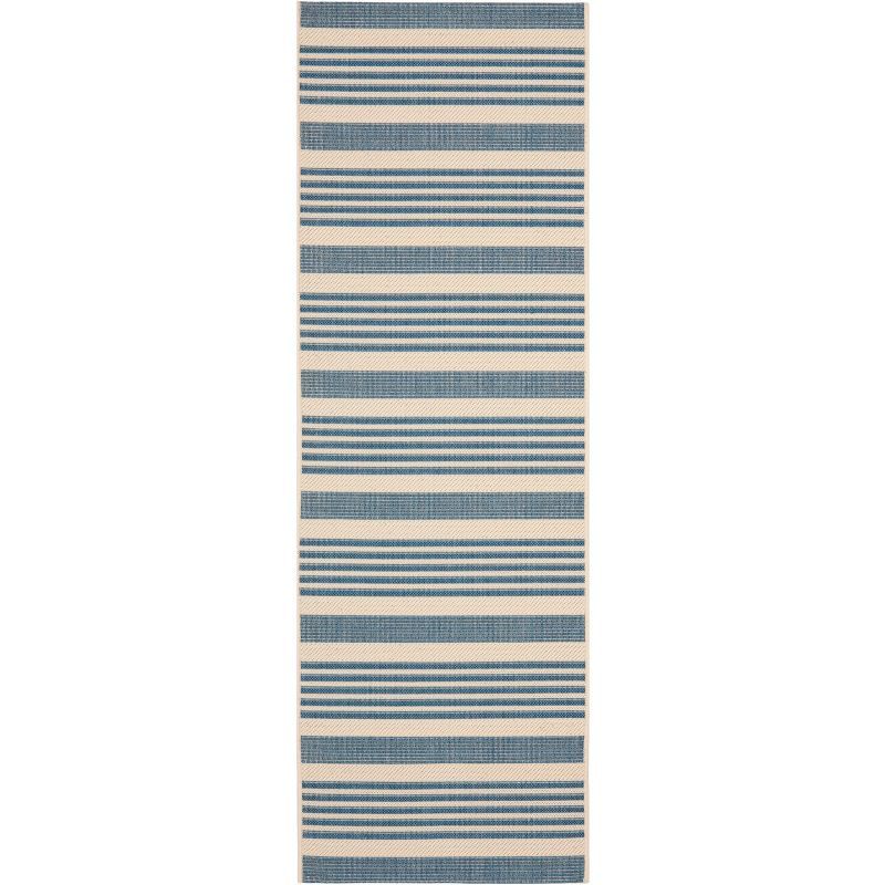 Beige and Blue Stripe Easy-Care Synthetic Runner Rug, 27"x12"