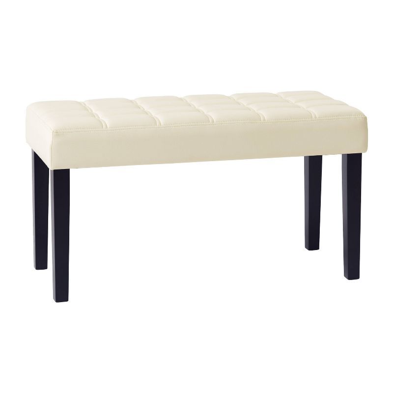 White Leatherette Tufted Ottoman with Dark Espresso Legs