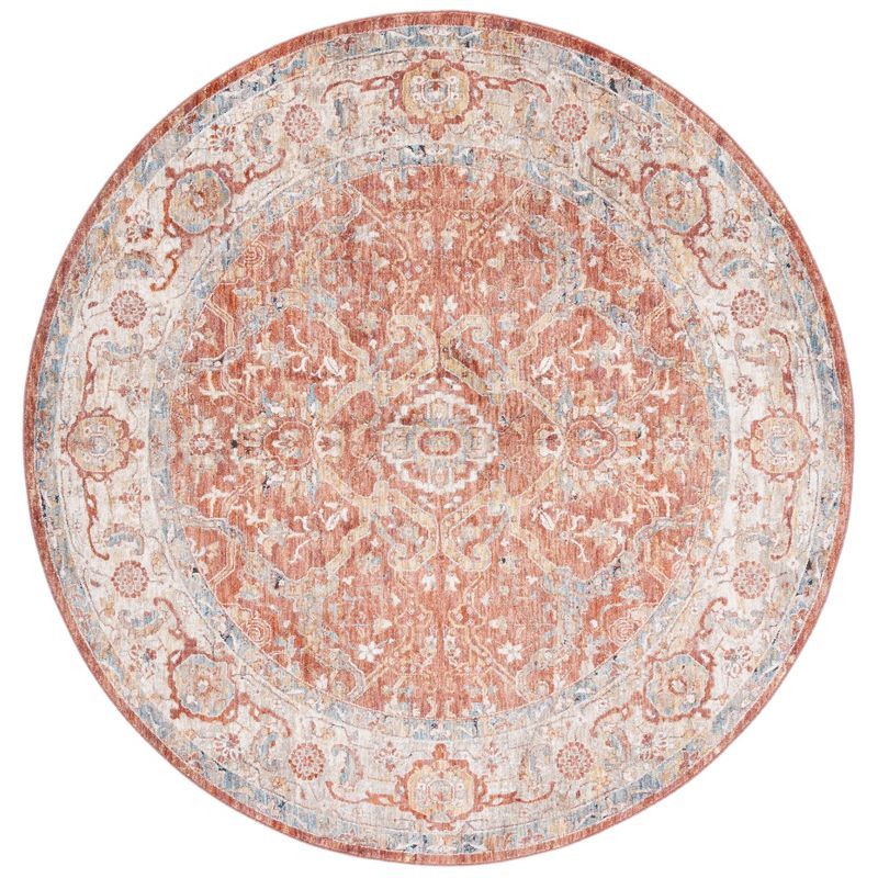 Hand-Knotted Round Rust and Beige Synthetic Area Rug