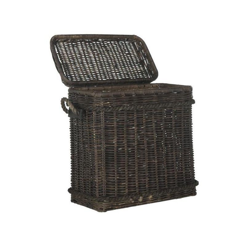 Tall Dark Natural Rattan Storage Trunk with Iron Frame