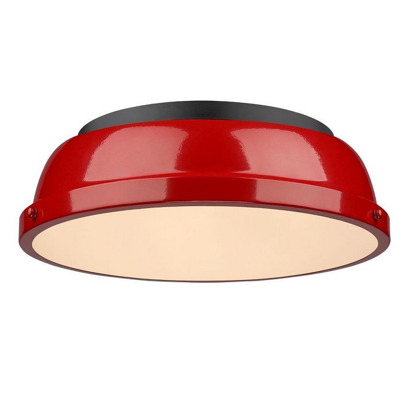 Matte Black and Red Shade Flush Mount Light