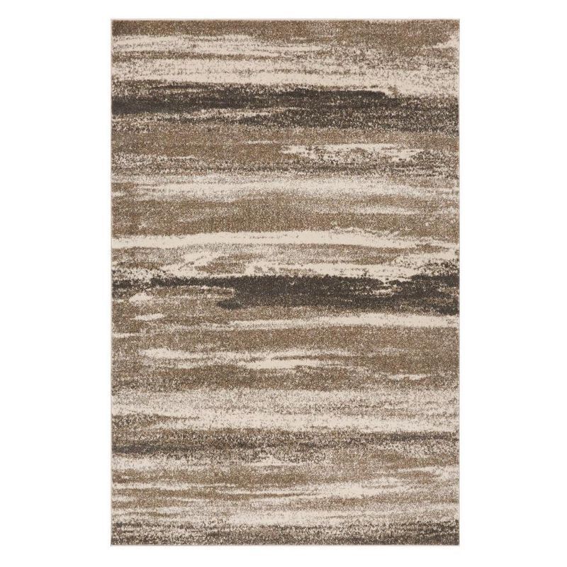 Beige Abstract Impressions 6'x9' Easy-Care Synthetic Area Rug