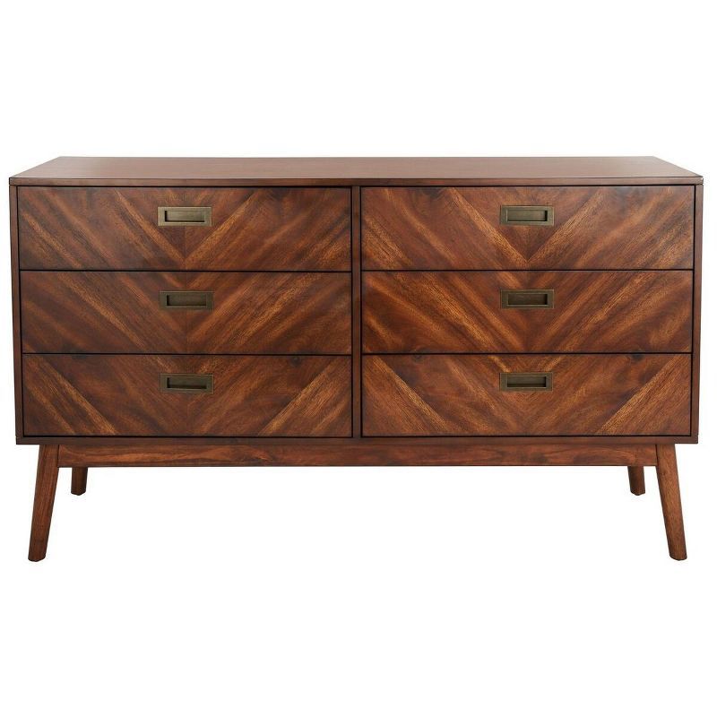 Mid-Century Dark Walnut Double Dresser with Bronze Pulls