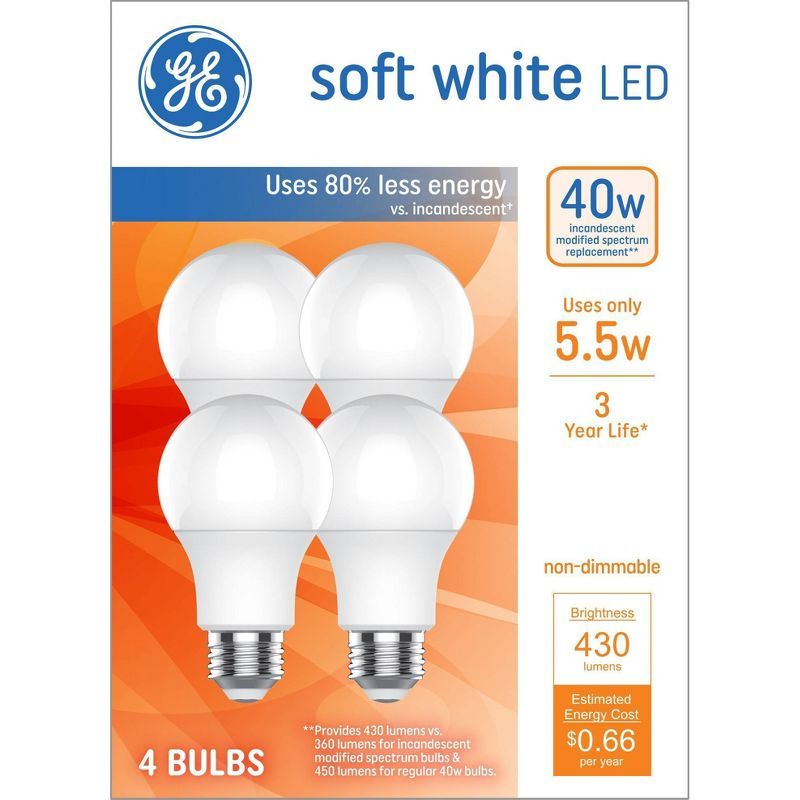 GE 4-Pack 40W Soft White Frosted LED Light Bulbs