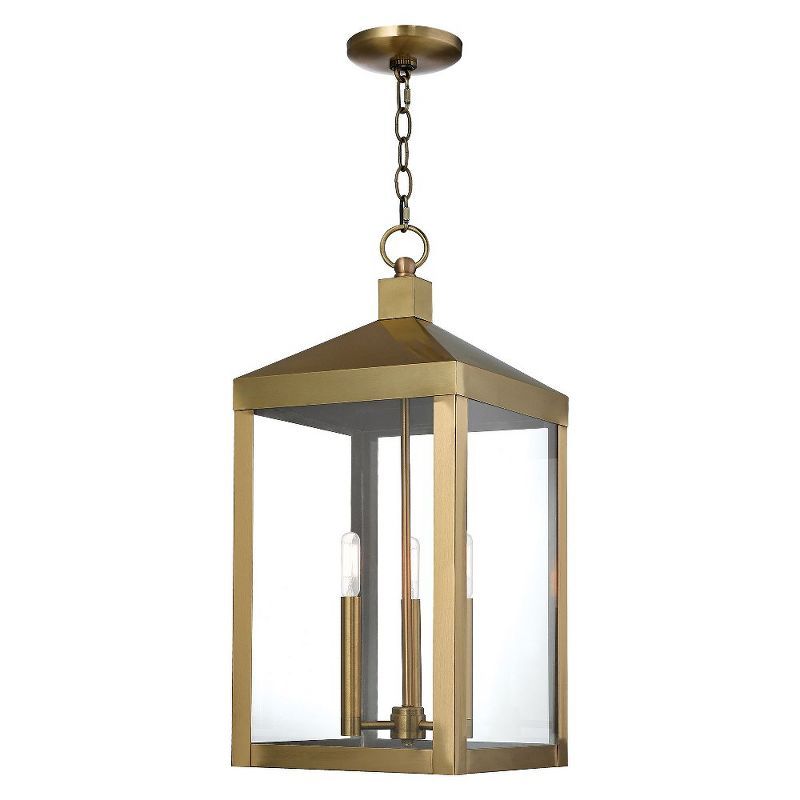 Antique Brass Rectangular Glass Pendant Light