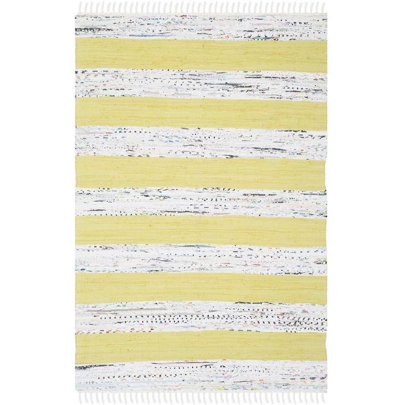 Ivory and Light Green Handwoven Cotton Area Rug, 4' x 6'