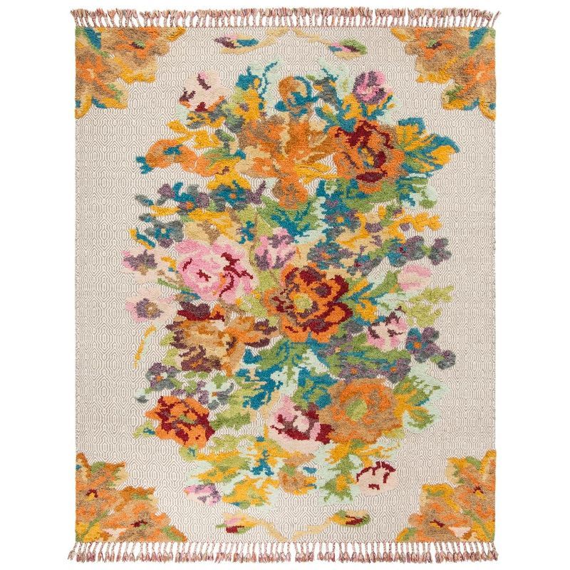 Hand-Knotted Gray Wool Geometric Floral 8' x 10' Area Rug