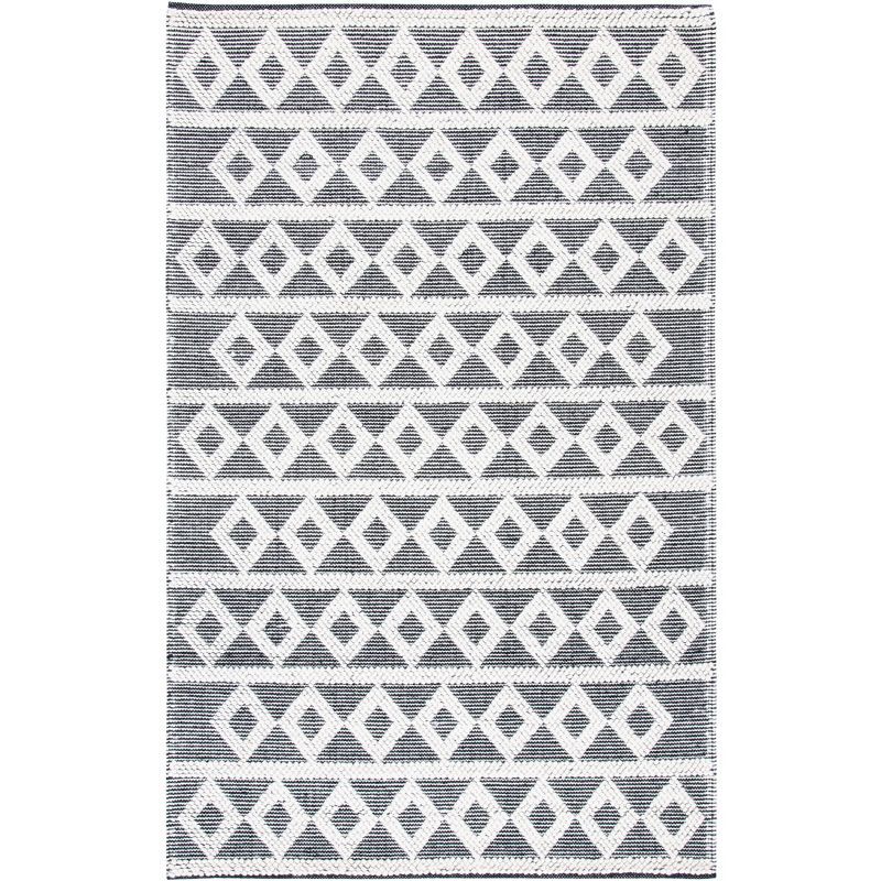 Ivory and Black Hand-Tufted Wool Geometric Area Rug 5' x 8'