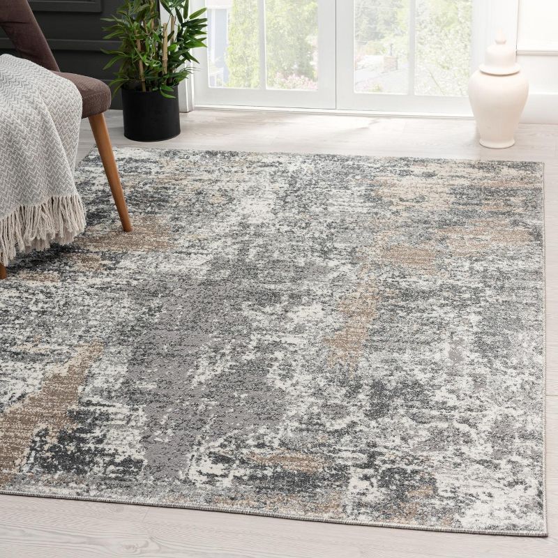 Gray and Beige Abstract Synthetic Area Rug, 2' x 3'