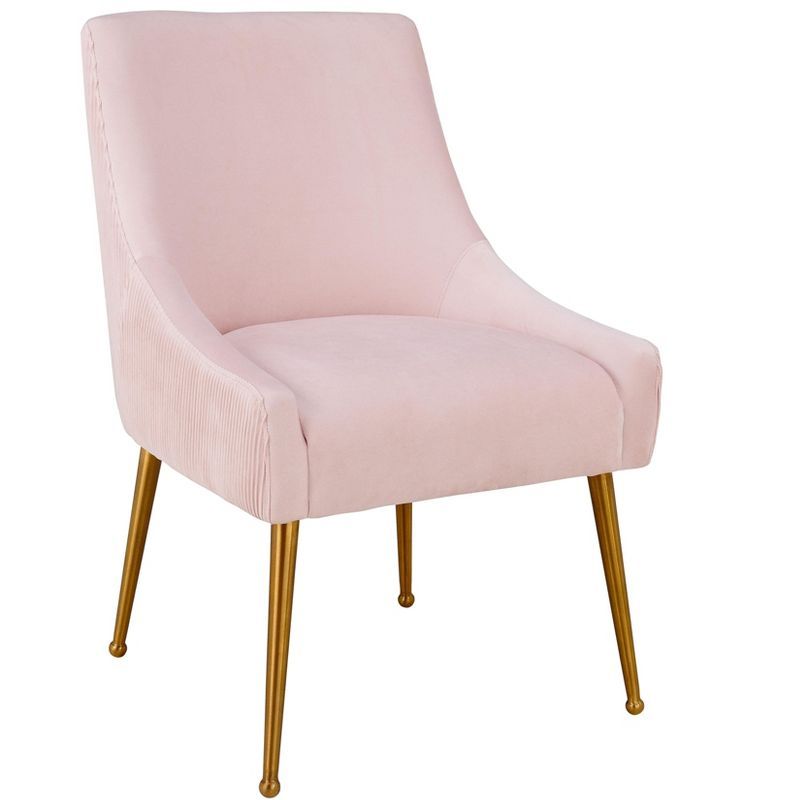 Glamorous Blush Velvet Upholstered Dining Chair with Gold Accents