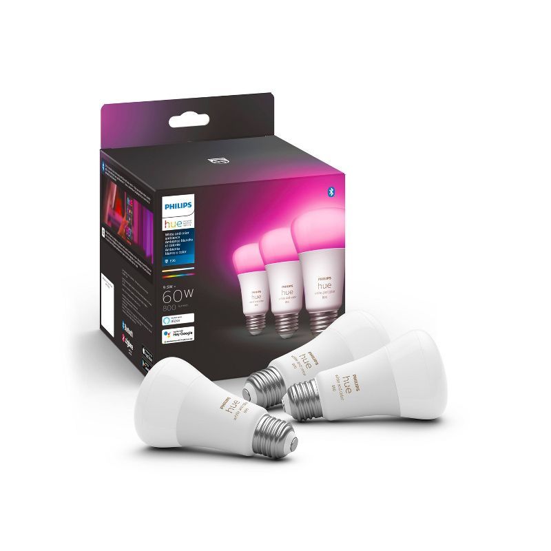 Philips Hue A19 Multicolor Smart LED Light Bulbs 3-Pack