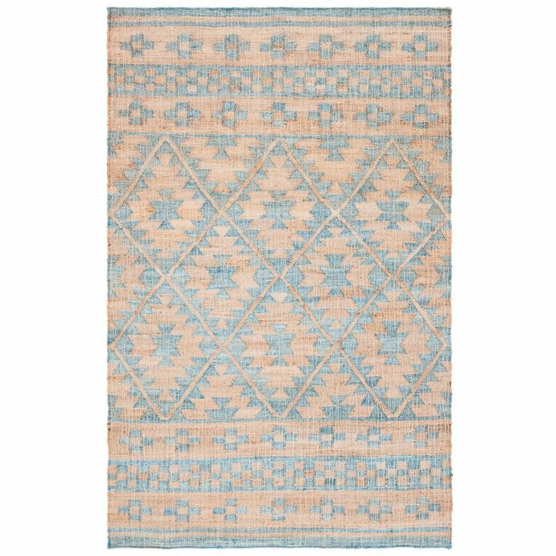 Handwoven Blue and Natural Tribal Flatweave Area Rug 5' x 8'