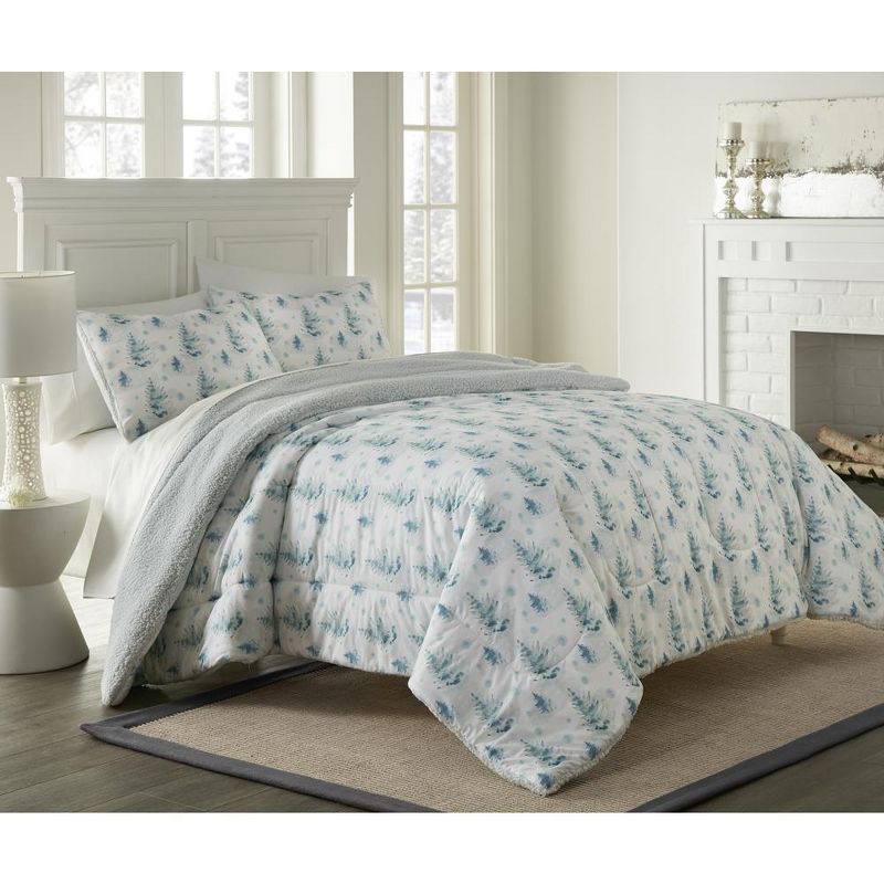 King Watercolor Pines Reversible Micro Flannel Comforter Set