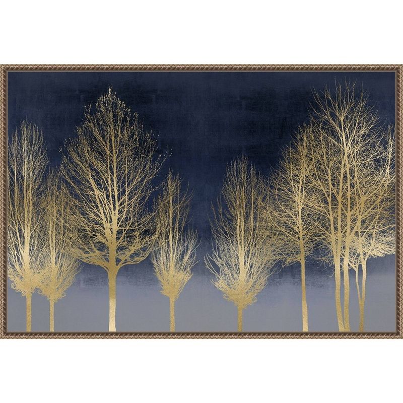 Gold Forest on Blue Beaded Framed Canvas Wall Art