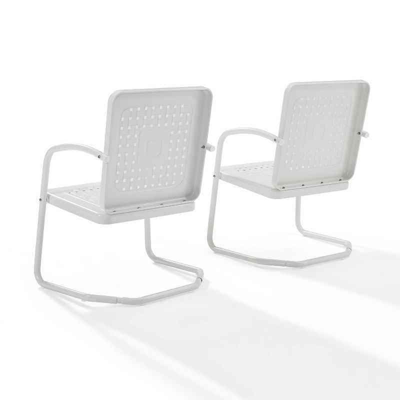 White Steel Mid Century Modern Outdoor C Spring Chairs, Set of 2