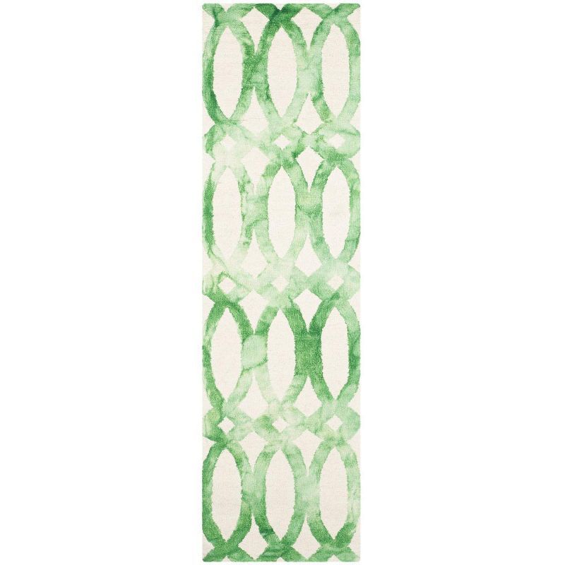 Ivory and Green Hand-Tufted Wool Runner Rug, 2'3" x 6'