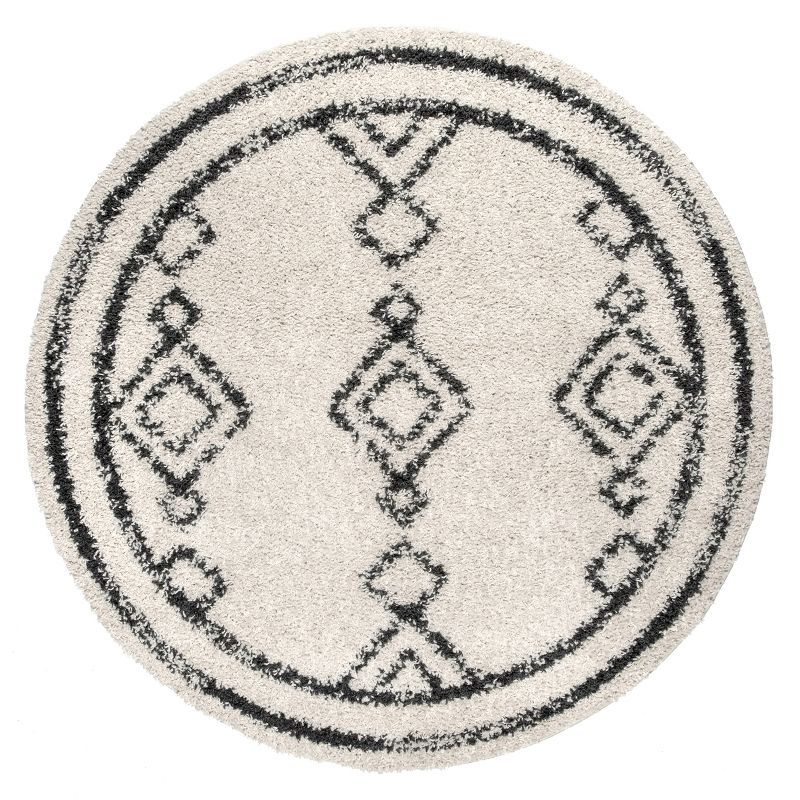 Ivory Braided Synthetic Shag Round Rug, 4' Easy Care