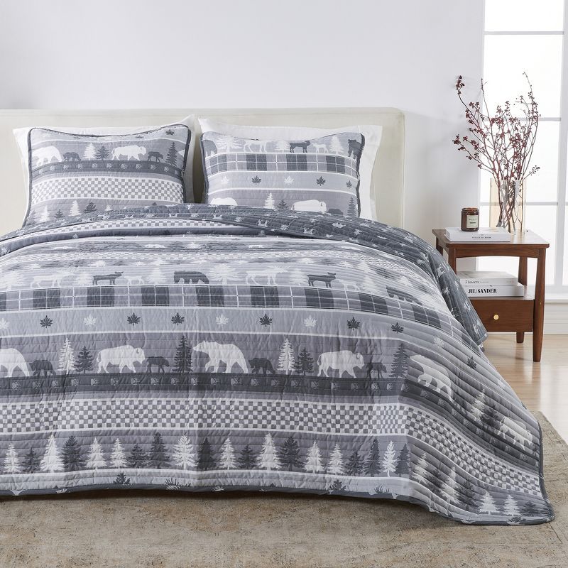 Rustic Landscape Grey Full/Queen Microfiber Reversible Quilt Set