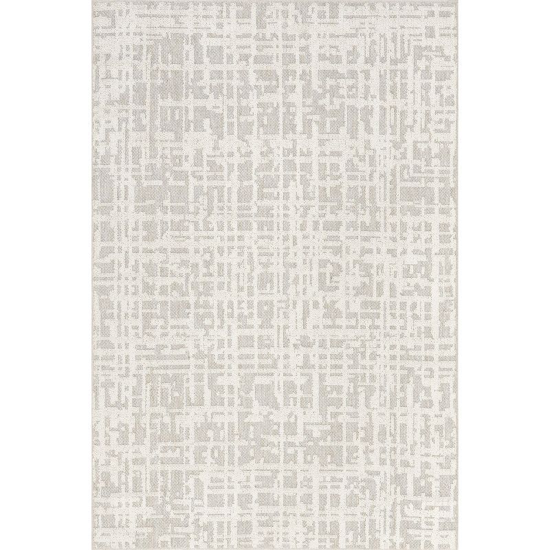 Beige Abstract Rectangular Washable Synthetic Area Rug