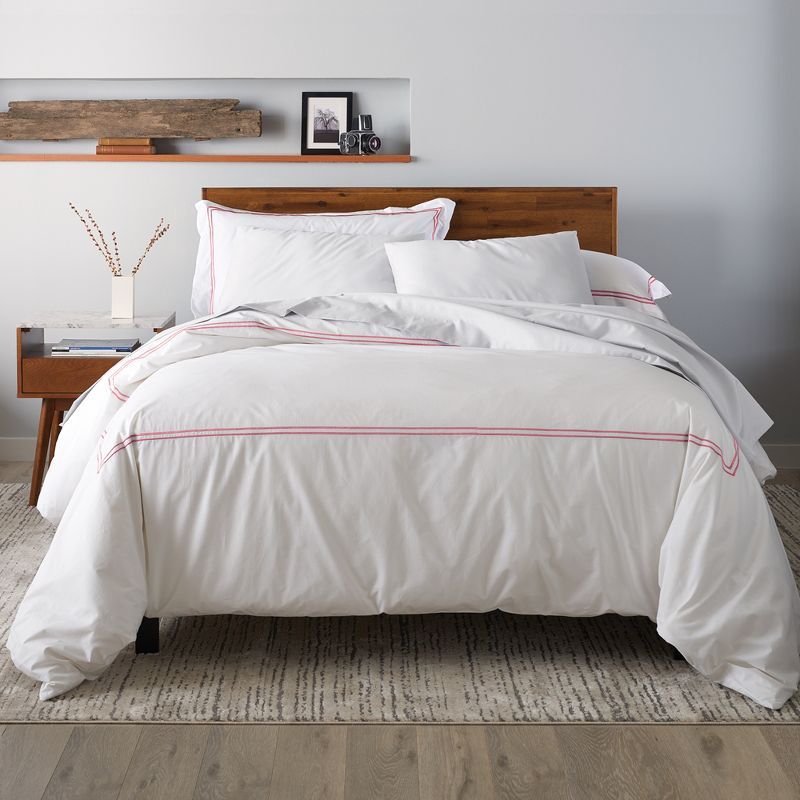 Ella Jayne Full/Queen White Cotton Duvet Set with Pink Satin Stitching