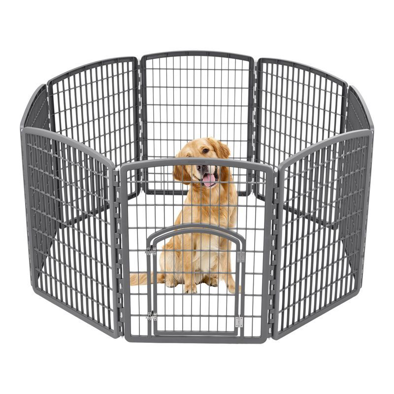 Gray 34" Heavy-Duty Plastic 8-Panel Pet Playpen