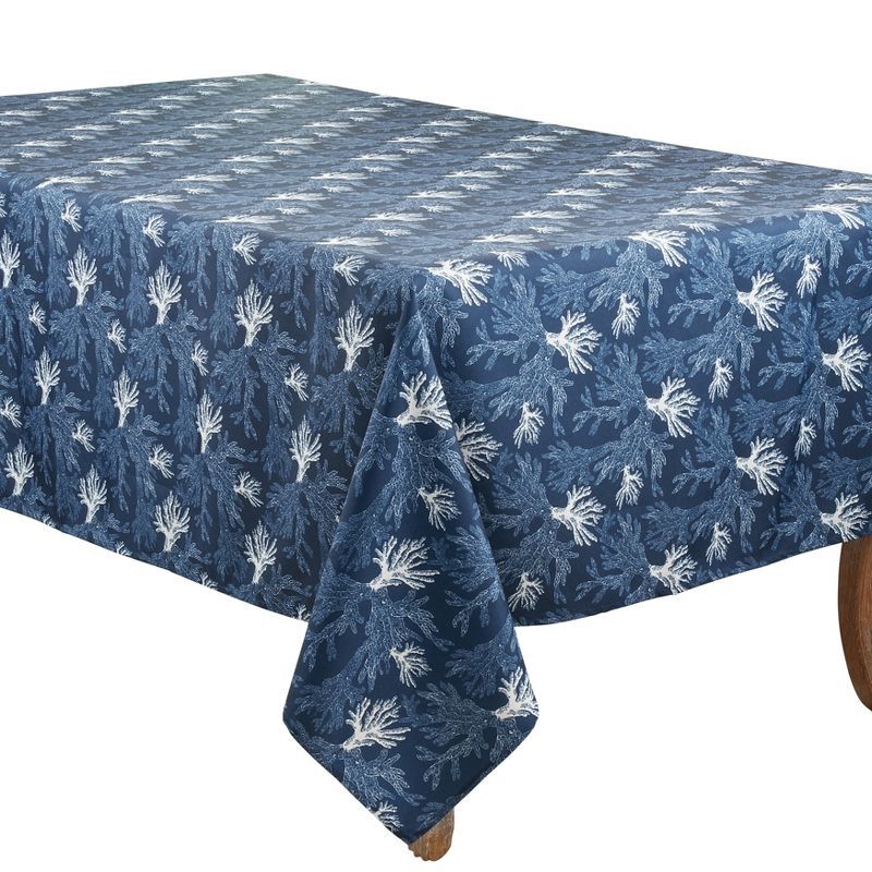 Navy Blue Sea Coral Coastal Rectangular Tablecloth