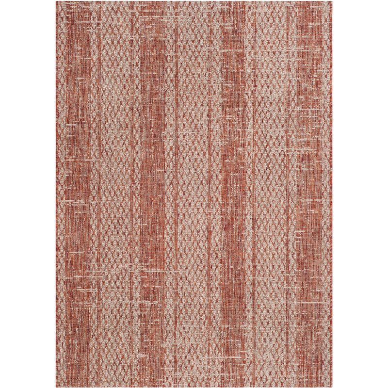 Reversible Flat Woven Light Beige & Terracotta Synthetic Rug 4' x 5'7"