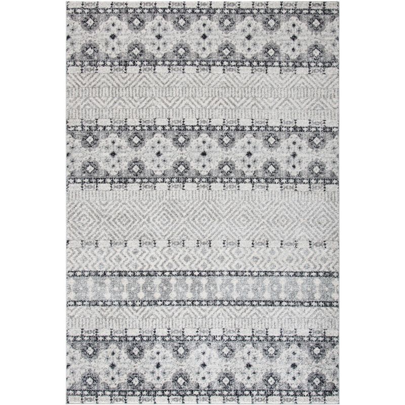 Charcoal Grey Abstract Hand-Knotted 5'1" x 7'6" Synthetic Area Rug