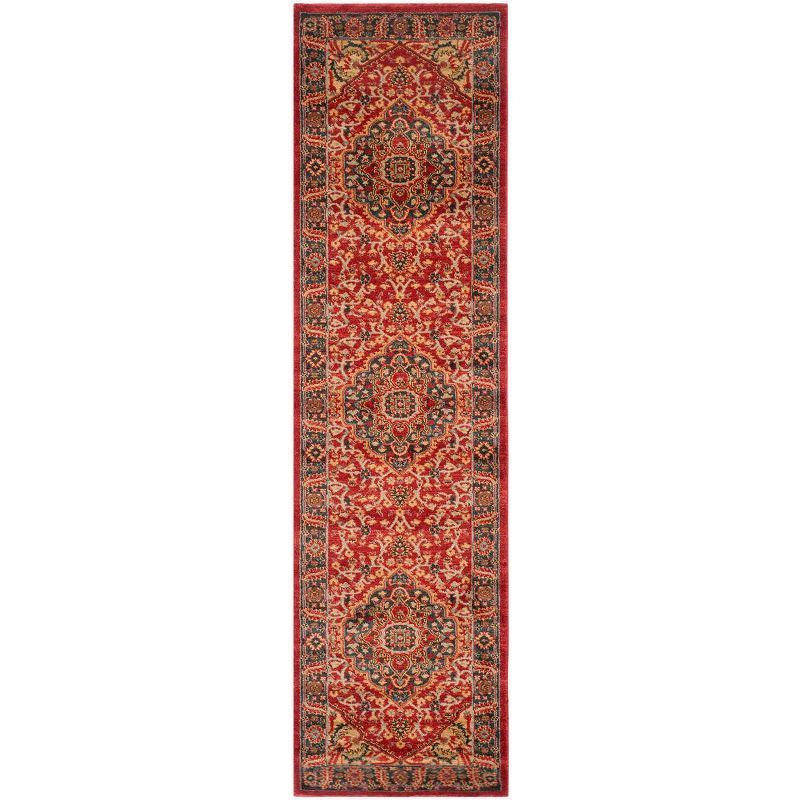 Red and Navy Traditional Synthetic Runner Rug