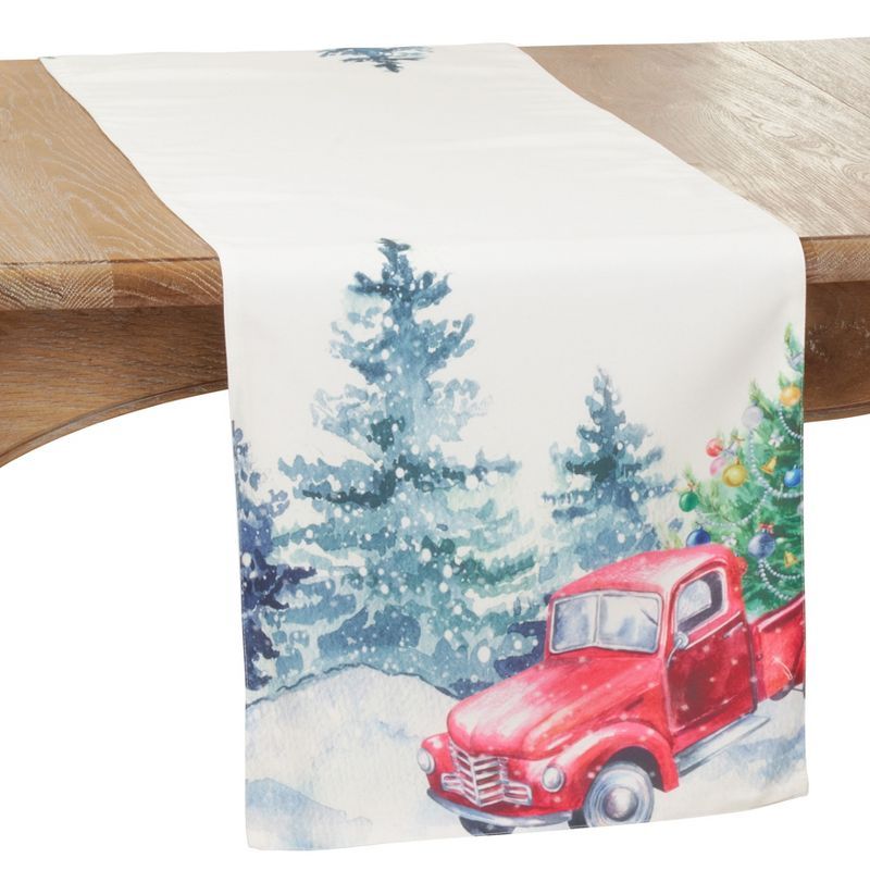 Multicolor Christmas Truck Polyester Table Runner, 16" x 70"