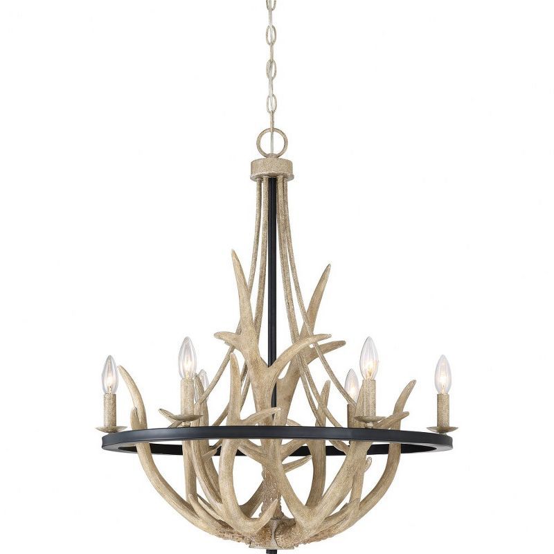 Rustic Antler-Inspired Black Steel 6-Light Chandelier