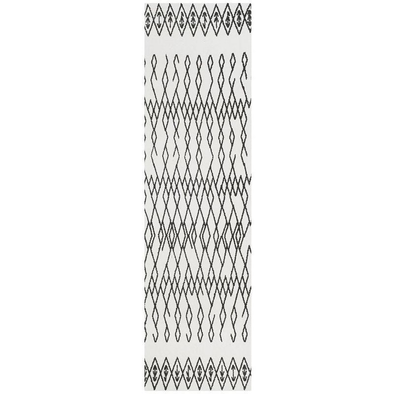 Ivory and Black Geometric Cotton Flat Woven Runner Rug