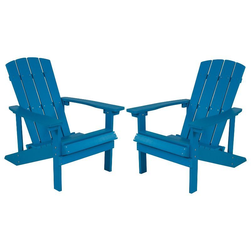 Coastal Blue Poly Resin Adirondack Chair Set with Cushions