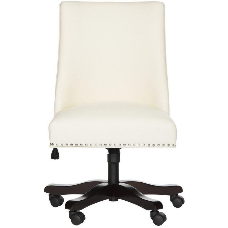 Cream Fabric Armless Desk Chair with Espresso Base