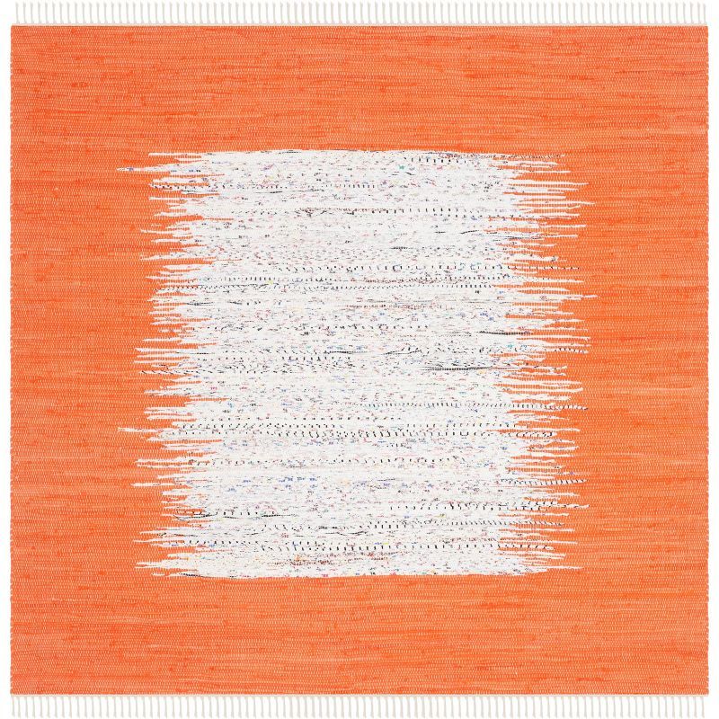 Coastal Charm Ivory and Orange Cotton 6' Square Rug