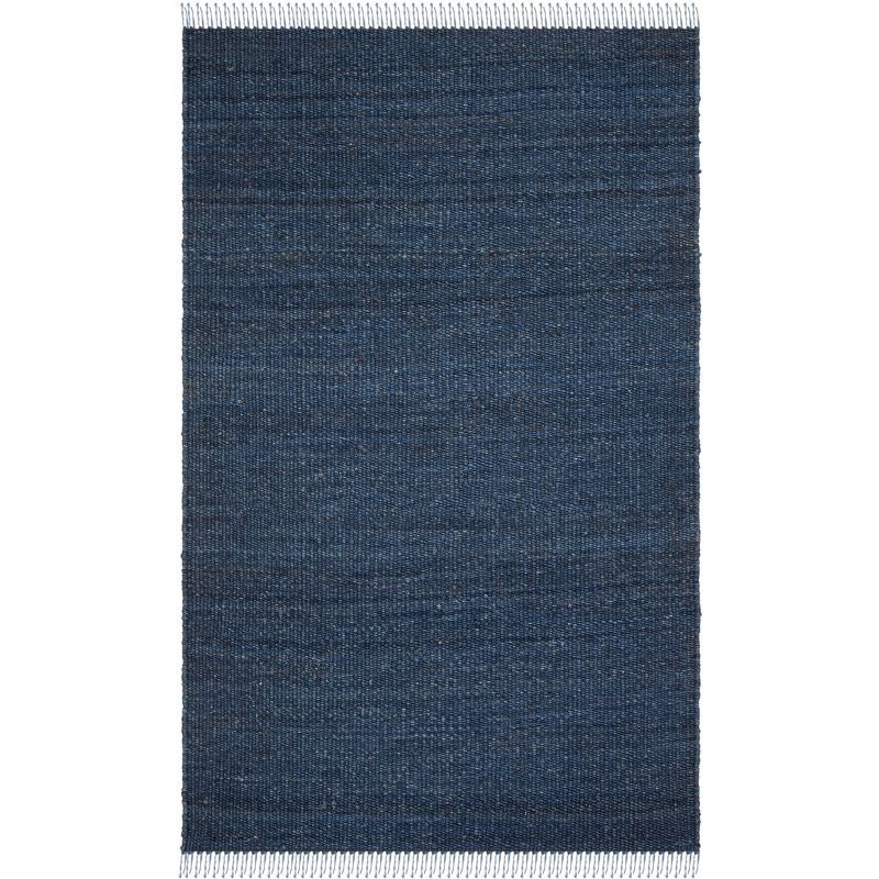 Navy Blue Hand-Knotted Jute Area Rug, 5' x 8'