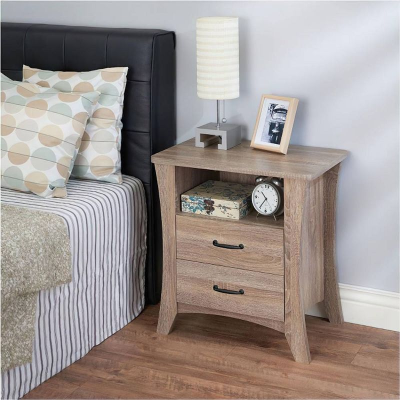 Rustic Natural 2-Drawer Nightstand with Open Shelf