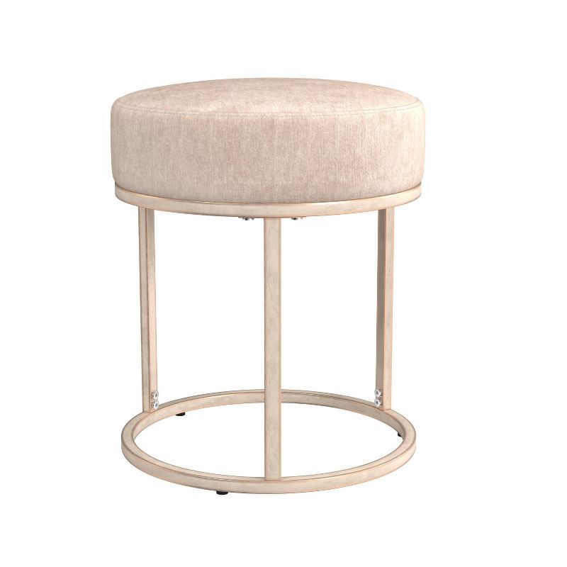 18" Bone White Upholstered Metal Vanity Stool with Round Seat