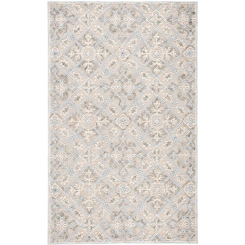 Beige and Silver Hand-Tufted Wool Rectangular Area Rug 5' x 8'