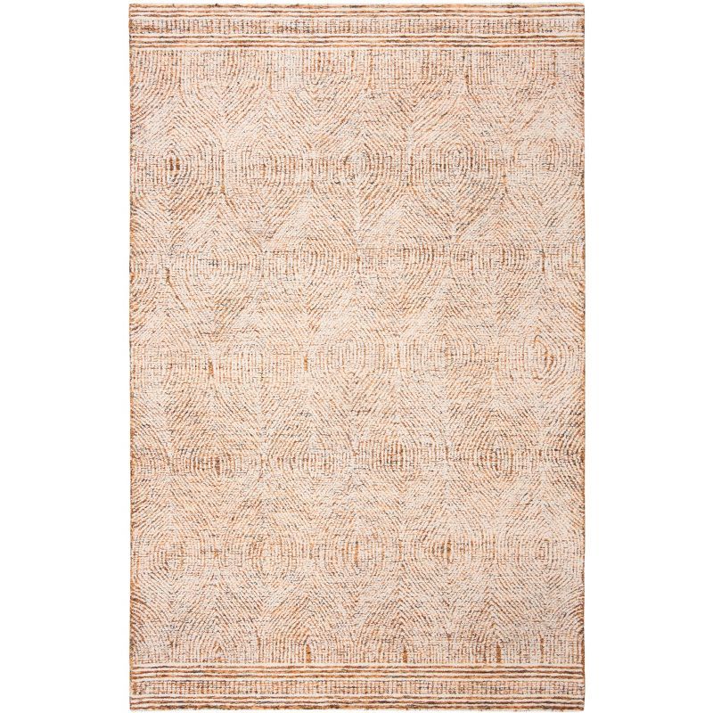 Ivory and Rust Abstract Handmade Wool Tufted Area Rug