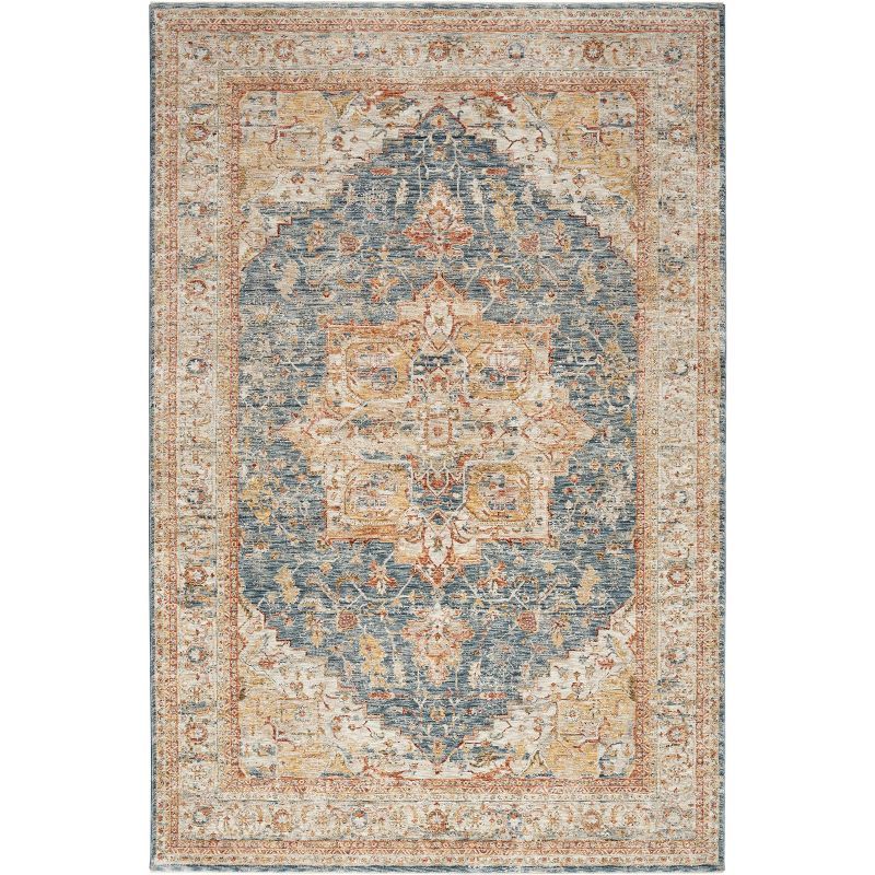 Ivory Blue Petra Vintage-Inspired Rectangular Area Rug, 9'3" x 12'7"