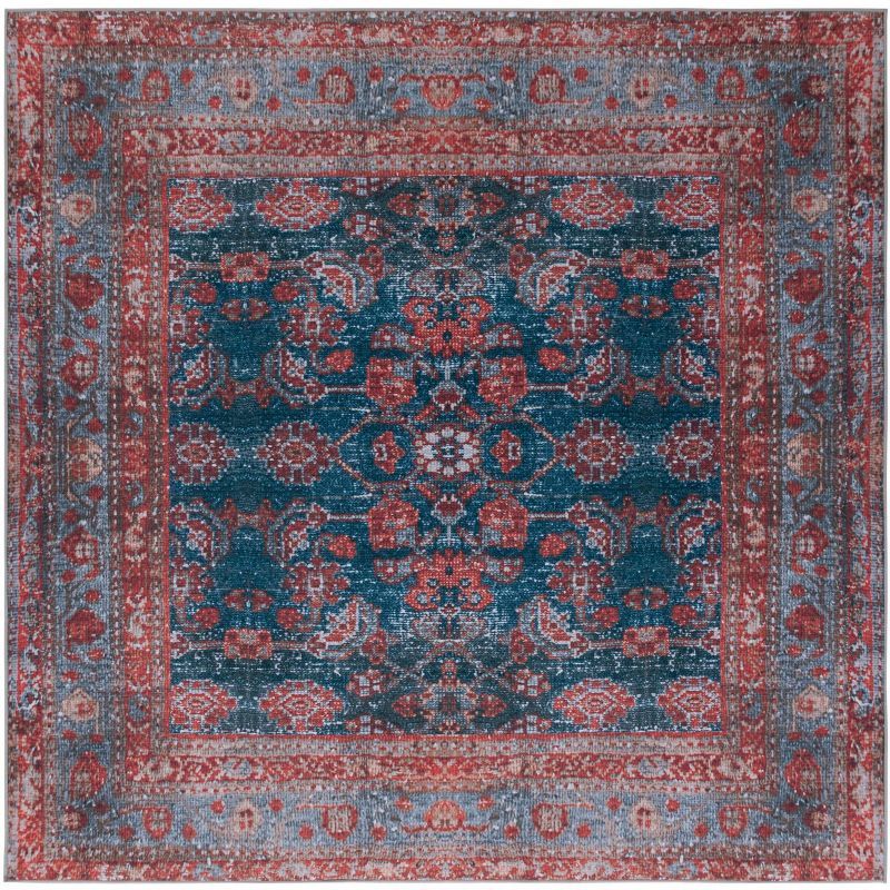 Tucson Blue and Rust Square Machine Washable Area Rug