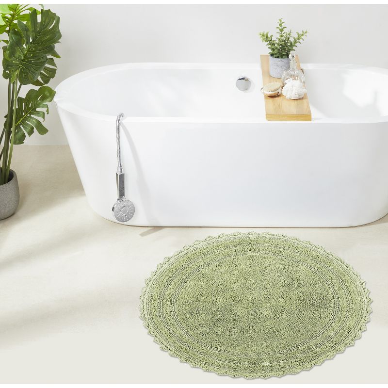 Sage Green 30" Round Cotton Crochet Bath Rug