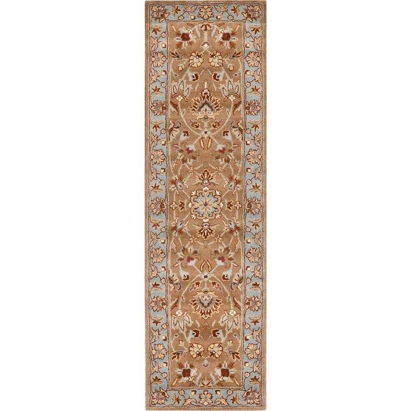 Beige and Blue Hand-Tufted Wool Runner Rug