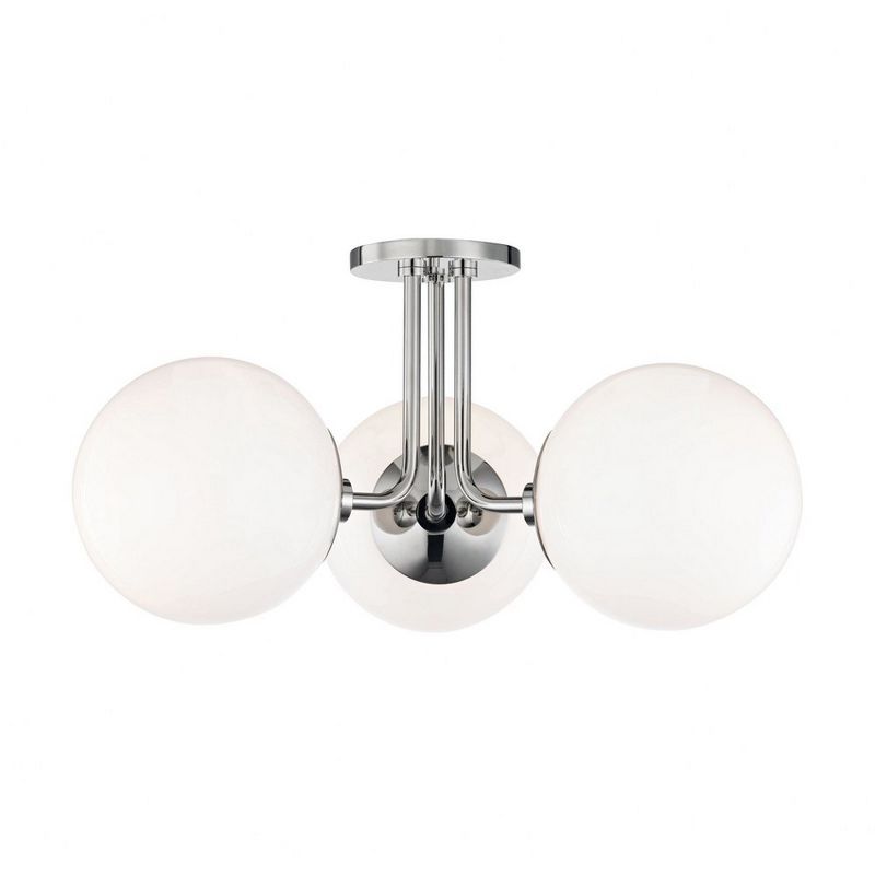 Elegant 3-Light Globe Semi-Flush Mount with White Glass & Polished Nickel Finish