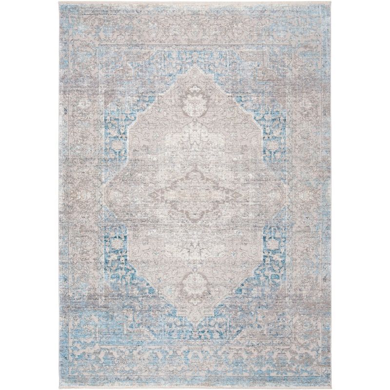 Gray and Aqua Hand-Knotted Wool Area Rug