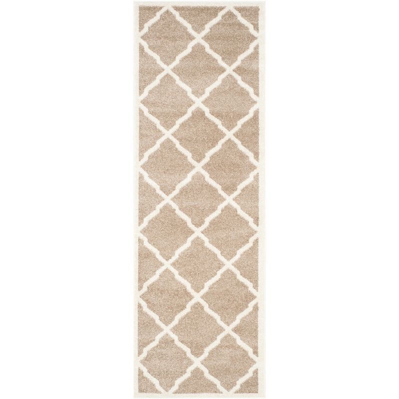 Reversible Wheat & Beige Geometric Synthetic Runner Rug - 2'3" x 13'