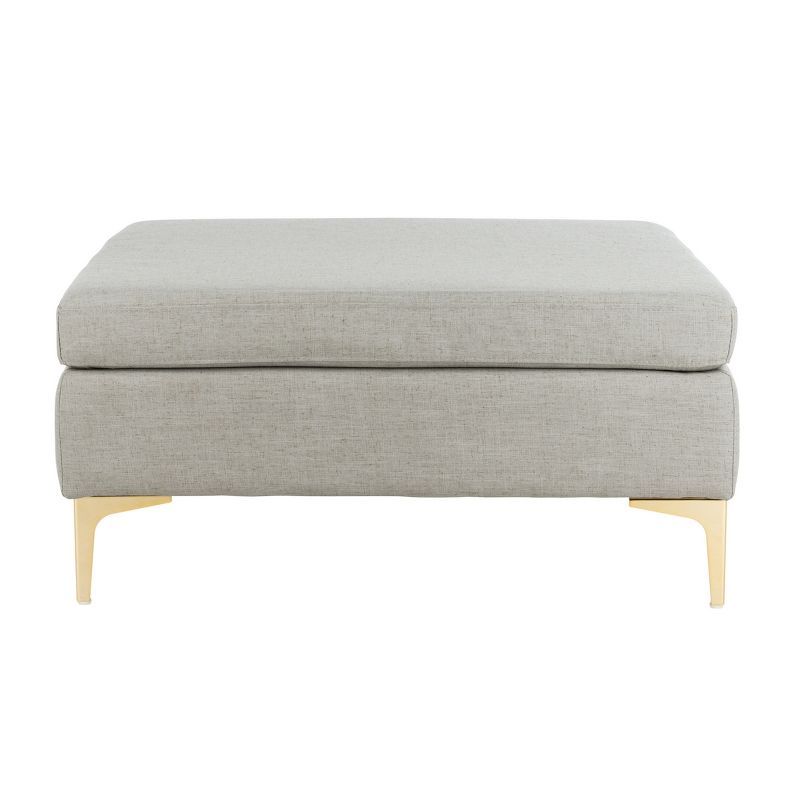 Lux Grey Linen 36" Square Ottoman with Brass Legs