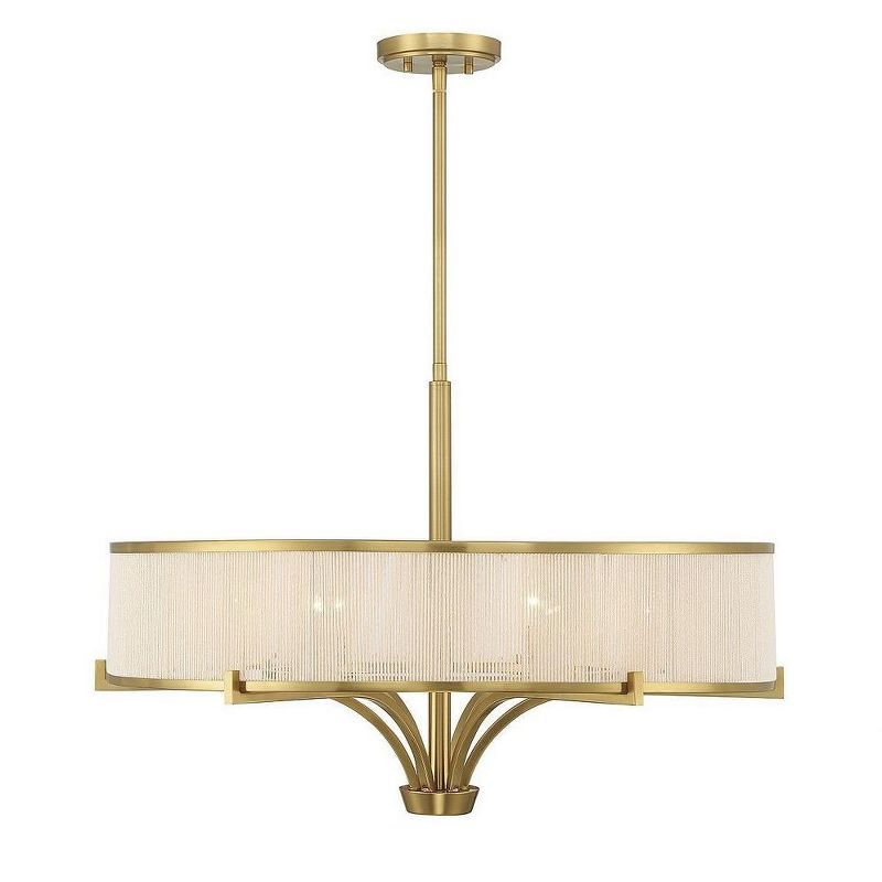 Warm Brass 6-Light Chandelier with White String Drum Shade